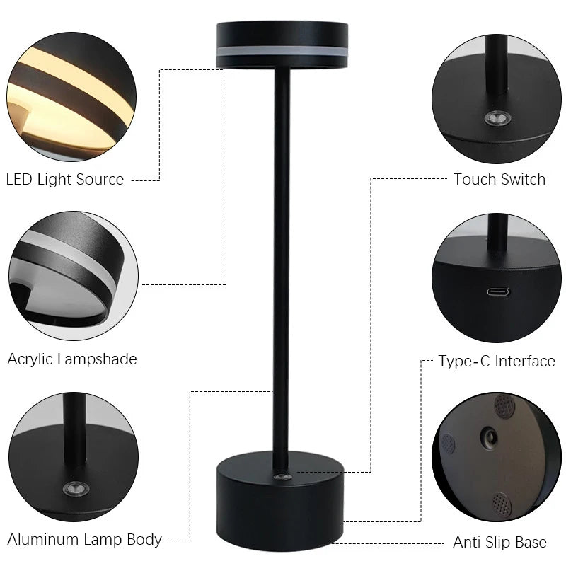 Touch Small Night Light LED Aluminum Material Desk Light Adjustable Brightness Reading Table Lamp for Gift Bedroom Home Decor
