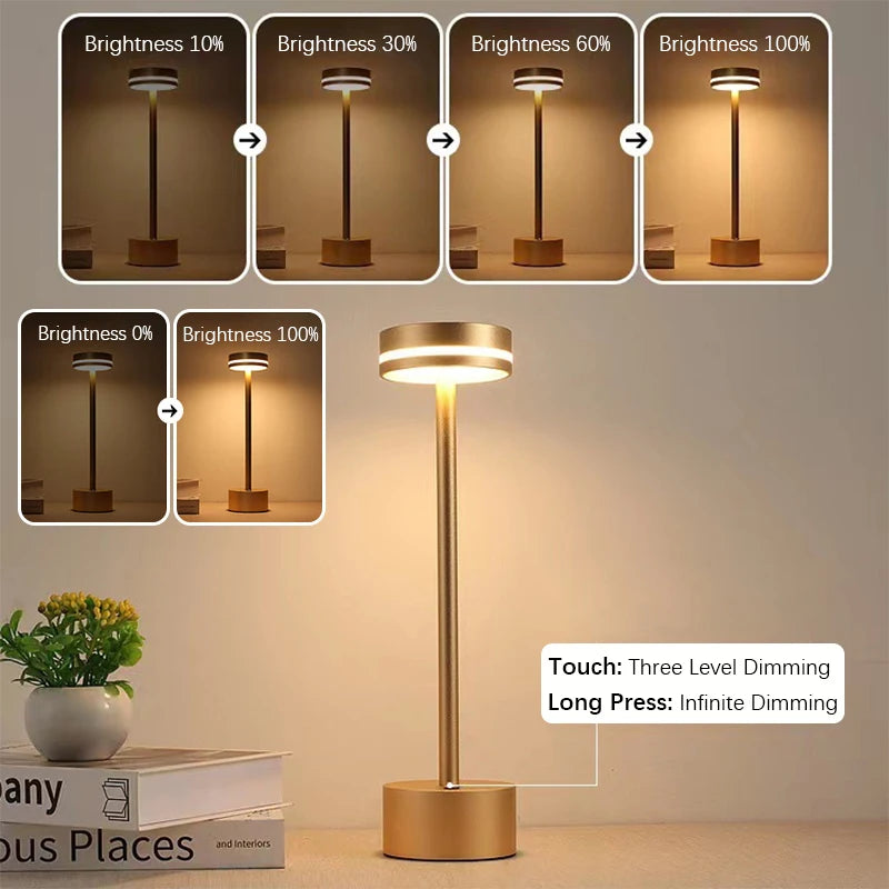 Touch Small Night Light LED Aluminum Material Desk Light Adjustable Brightness Reading Table Lamp for Gift Bedroom Home Decor
